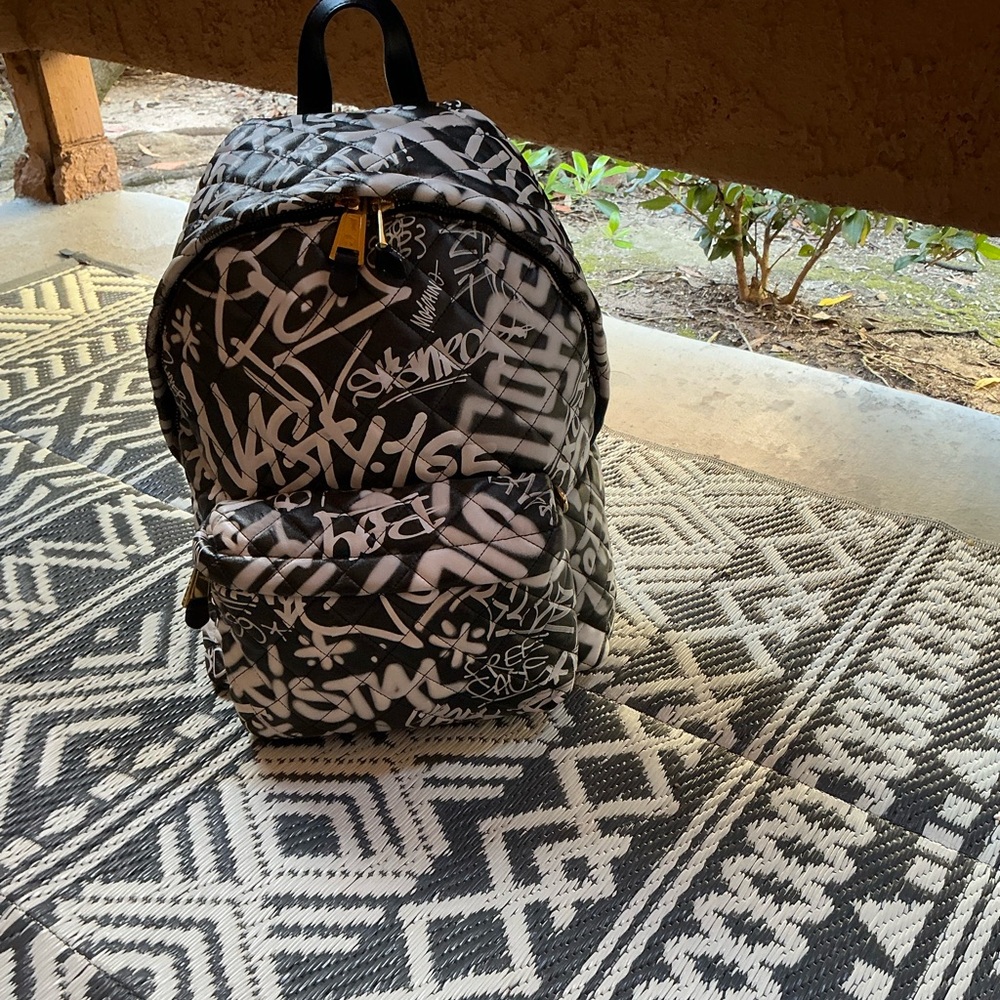 Moschino Black and White Graphic Backpack
